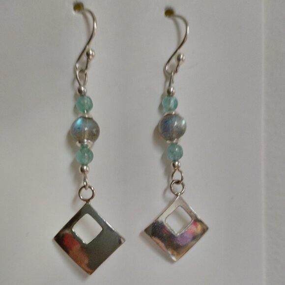 Labroadorite & Sterling Silver Drop Earrings, handcrafted - Picture 1 of 9